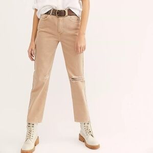 Free People Dakota Distressed Straight Leg Jeans khaki summer Size 28 NWT